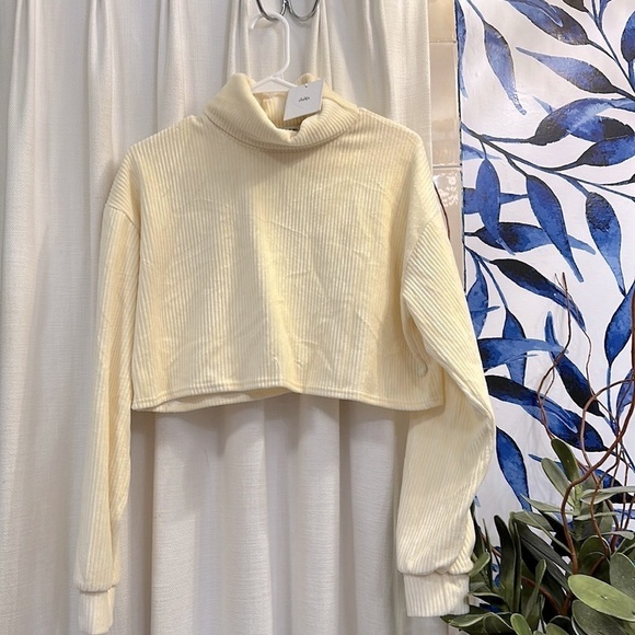 NWT Adika Polyester & Spandex Cropped  Cream Colored  Turtleneck Sweater Small - Picture 1 of 9